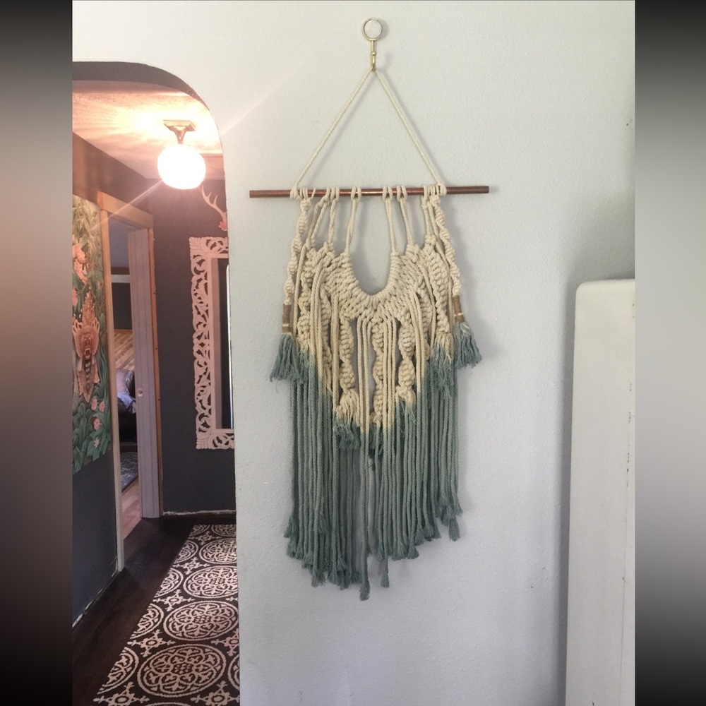 Boho Macramé Wall Hanging Tapestry - Cream and blue